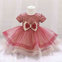 Baby baby jurk kralen boog doopstoga kleding 1e verjaardag jurk voor baby meisje prinses kerstkostuum G1129