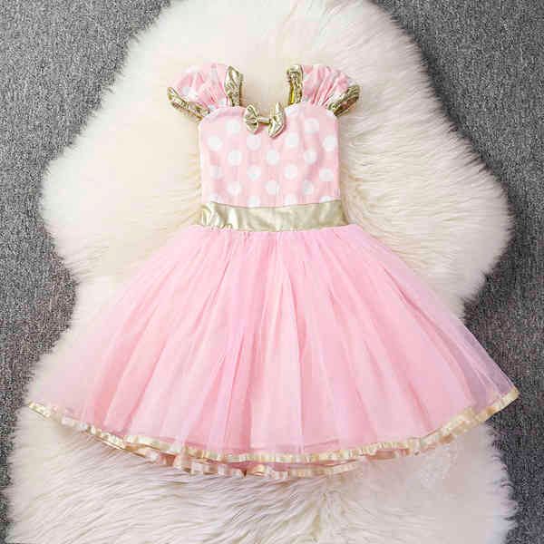 Infant Baby First Birthday Outfits Polka Dot Tulle 1 Year Party Toddler Robe De Baptême Rose Bébé Filles Tutu Robes 1 Year Q0716