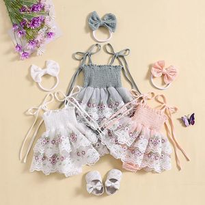 Vestido de encaje de bordado floral de bebé infantil