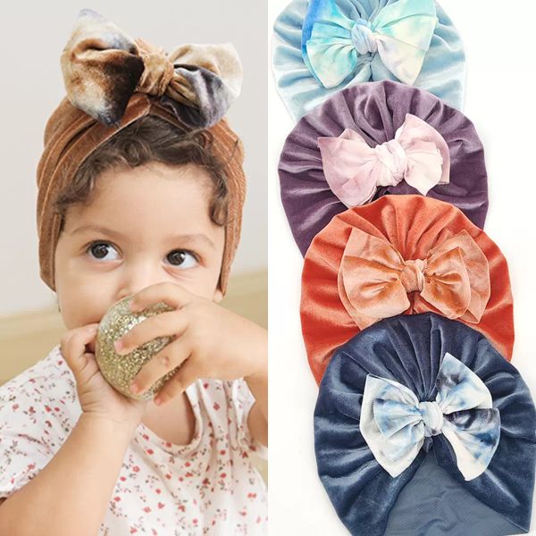 Infant Baby Girl Princess Baby Bowknot Cap Pleuche Indian Turban Caps Soft Headwear Skull Beanie Niños Sombreros 5 colores