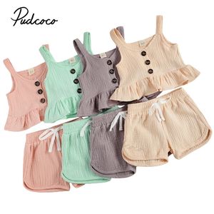 Bébé bébé filles décontractées de vêtements solides à deux pièces couleurs de la courte épaule shorts courts verts violets rose nude 6m 4t 220620