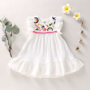 Baby filles bébé robes en lin en coton plissées à manches courtes à manches courtes à manches courtes swing blancs de loisirs d'été blanc l2405