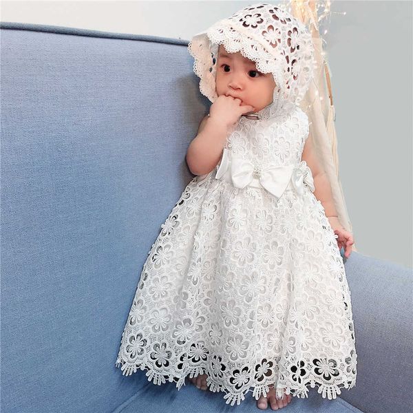 Bébé bébé Bébé baptême en dentelle robe blanche pour bébé baptisant hallow sorti une ligne avec Cape Party Costume Set 210529