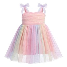 Robe Tutu pour bébés filles, sans manches, smockée, robe d'été à paillettes brillantes, à pois, étoile, robe princesse en Tulle, 240226