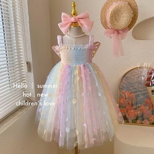 Girls Summer Dress 2024 Nieuwe kinderen Suspender Princess Dress Baby Dreamy Elf Butterfly Rainbow Dress 240307