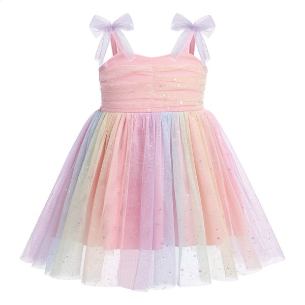 Robe Tutu pour bébés filles, sans manches, smockée, robe d'été à paillettes brillantes, à pois, étoile, en Tulle, 240307