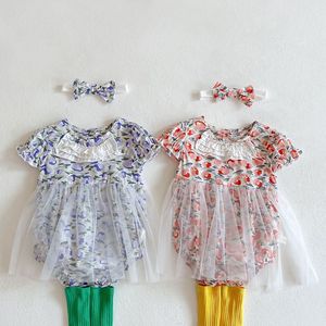 Baby baby jumpsuits meisjes korte mouw bloemen kleding zomer kleding schattige rompertjes 210429