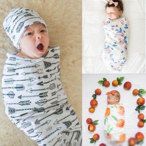 Baby Baby Swaddle Slaapzakken Baby Jongens Meisjes Muslin Deken + Hoofdband Pasgeboren Baby Zachte Cocon Slaap Sack 2 stks Set