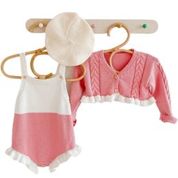 Bébé né bébé vêtements ensemble automne printemps coton tricot manteau à manches longues + barboteuses costume enfants tenues enfants pull 210417