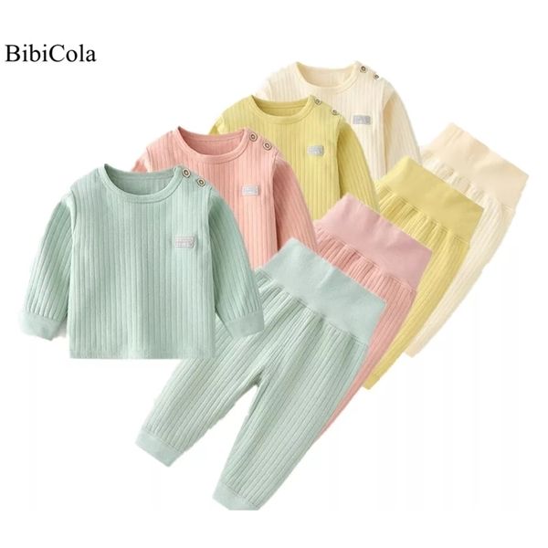 Bébé né bébé fille garçon printemps automne hiver vêtements solides ensembles haut à manches longues + pantalon élastique 2 pièces sous-vêtements pyjamas ensemble 220326