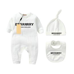 Baby geboren baby meisje ontwerper merk brief kostuum overalls kleding jumpsuit kinderen bodysuit voor baby's outfit romper outfi slabbetje 3-delige set