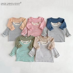 Filles nées garçons d'automne à manches complètes à manches rayées t-shirts enfants bébé bottomage décontracté chemises en bas âge