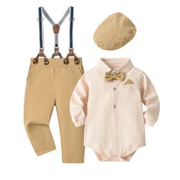 Infant Boy Clothes Baby Boys Gentleman Outfits Suits Long Sleeve Romper Shirts Bib Pants Bow Tie Clothes Set 3-24M