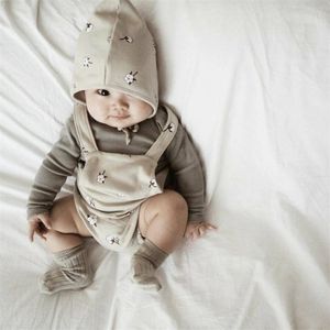 Baby jongens meisjes puur katoen afdrukken mouwloze bodysuits met cap baby casual soft coveralls 0-2Y 210508