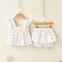 Ensembles de vêtements pour bébés T-shirt à pois pour bébés filles + Shorts Hauts à manches Costumes Ensemble de vêtements en coton d'été 210429