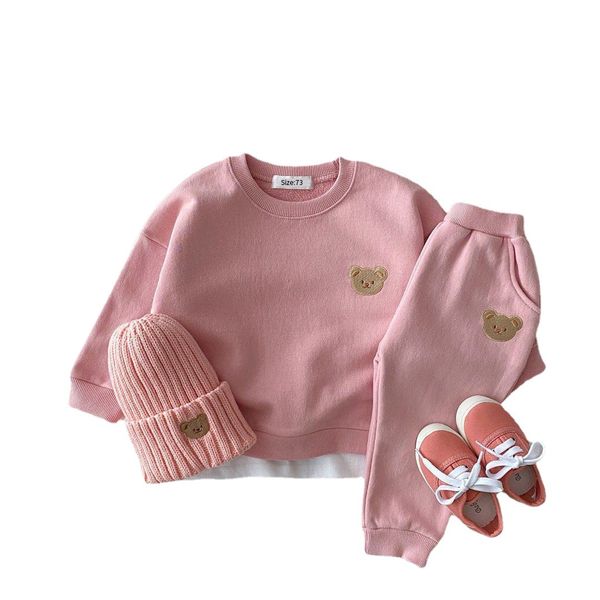 Ensembles de vêtements pour nourrissons en bas âge pour les enfants Boy Girls Tracksuit Cute Bear Head Embroider Sweatshirt Pantalon et chapeau trois pièces BH37