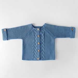 Chaqueta de punto para bebé de algodón infantil, chaqueta de suéter para niño pequeño azul oscuro bonito, ropa para niña de 3, 6, 9, 12, 18 y 24 meses, OBS204042 201030