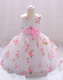 Vestido infantil bebê princesa vestidos de festa para meninas rosa flor impressão vestido aniversário roupas de casamento gift6824755