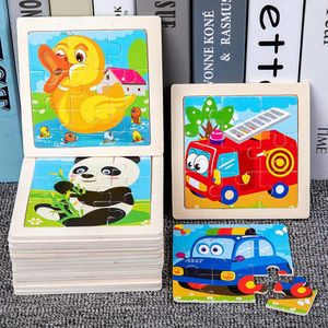 Infant Early Education Verlichting Cognitieve houten speelgoed 3D houten cartoon dierenverkeer tangram puzzel fabrieksuitgang