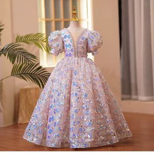 vestido de niña de las flores para bebés Vestido de fiesta con cuentas rosa Vestidos para niñas Tirantes finos Vestido de princesa para niñas pequeñas Satén con lentejuelas Apliques Vestidos de primera comunión