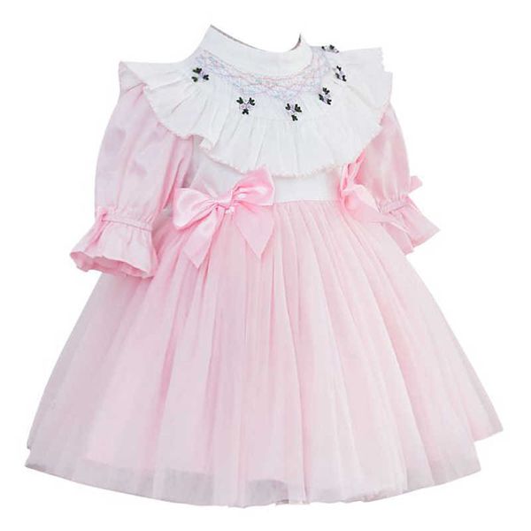 Infant Girl Smocked Dress Enfants Espagnol Boutique Vêtements Bébé Broderie Robes Toddler Girls Hand Made Smocking Pink 210615