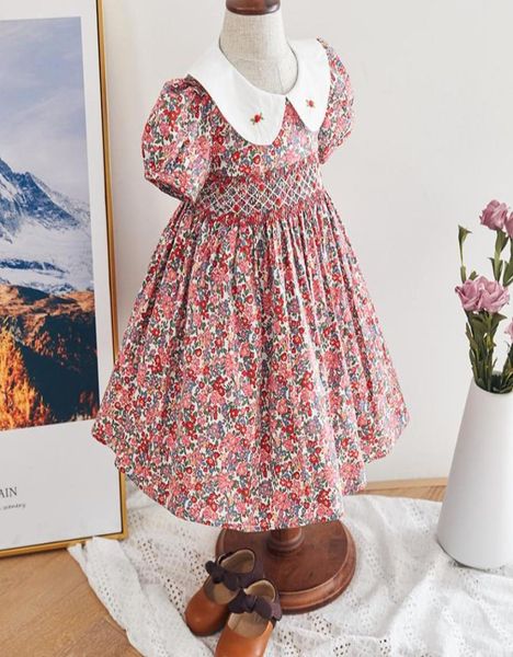 Vestido floral fruncido para niña infantil Vestidos de bata para bebé Ropa de boutique española para niña Vestido fruncido hecho a mano en España T2004170202