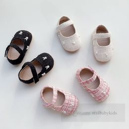 Chaussures de princesse antidérapantes à carreaux pour bébés filles, avec appliques de perles et de lapin, pour les premiers pas, à semelle souple, Z6789