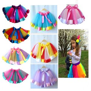 Baby meisjes zomer tutu jurk regenboog kleur met zijden lint bowknot rok verjaardag jurken prinses jurken jurken performance feest slijtage