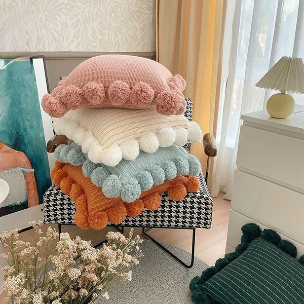 Infantile maison acrylique grande boule tricoté taie d'oreiller coussin oreiller voiture canapé coussin chambre meubles accessoires bébé Po accessoires 240102