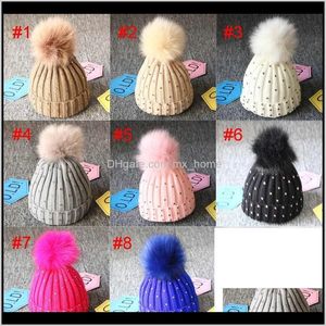 Infant Knit Cap Bébés Filles Crochet Enfants Designer Paillettes De Fourrure Pompon Solide En Plein Air Slouchy Bonnets Toddler T1Dm8 Pvidz