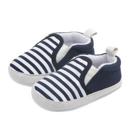 Baby pasgeboren baby platte schoenen, streep print niet-slip slippers zachte zool schattige baby laarsjes baby's eerste wandelschoenen 0-18m