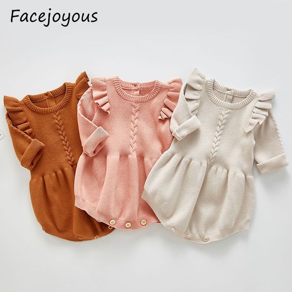 Bébé nouveau-né filles tricoté body à manches longues solide à volants combinaison tenue ensemble bébé printemps automne vêtements 0-3T 210413