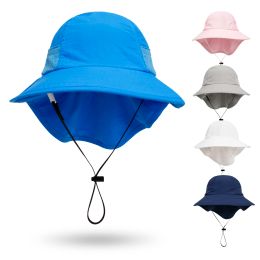 20 -stcs/lot baby in de buitenkumer hoed Kinderen Solid Color Mesh Sun Cap met kinriem voor jongensmeisjes