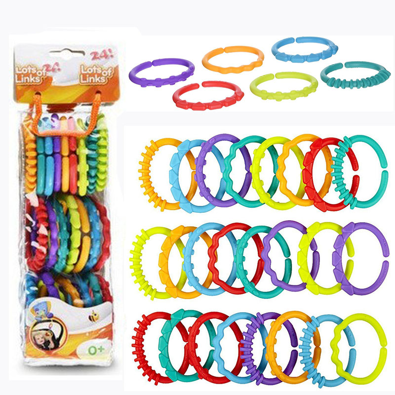 Infant Rainbow Circle Un paquete de 24 juguetes para bebés Juguete para morder con pegamento Mordedor para bebés Material de silicona de seguridad de grado alimenticio Sin BPA Anillo molar en serie para niños Anillos de agarre