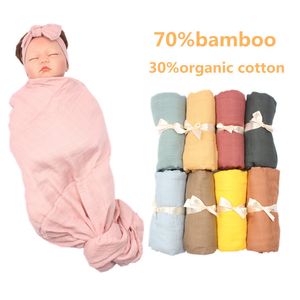 Bébé emmaillotage bambou coton mousseline couverture couleur unie Double gaze serviette bébé Swaddle nouveau-né salle de bain serviettes de bain Robes WMQ1085