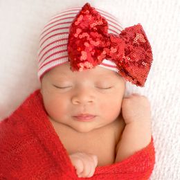 Chapeau à paillettes brillantes pour nourrissons, casquette florale avec strass pour nouveau-né, Bonnet en coton tricoté pour enfants, accessoires de noël