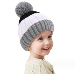 Bonnet en laine tricoté pour bébé, bonnet en fausse fourrure acrylique pour bébé, pompon, chaud, doux, décontracté, joli bonnet d'hiver extensible pour garçons et filles