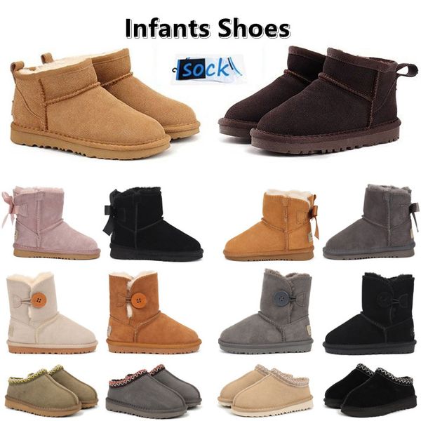 Nourrissons enfants bottes Kid Tasman pantoufles enfants neige hiver enfant en bas âge enfant classique Ultra Mini garçons chaussons fourrure enfant botte pour filles bébé avec des arcs Tazz Mules chaussure