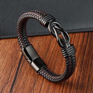 Oneindige 8-karakter lederen armband handgemaakte geweven armband echt leer geweven heren lederen armband roestvrij staal L22356