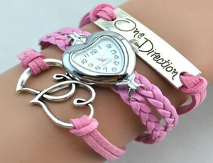 Infinity Bracelet montres One Direction Weave montres coeur à coeur en cuir montres femmes montre à Quartz mélange couleur 1327645