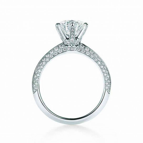 Infinity flambant neuf bijoux classique Six griffes pur 100% argent Sterling forme ronde topaze blanche Cz diamant bague de mariage cadeau