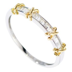 Infinity Gloednieuwe luxe sieraden Pure 100% 925 Sterling Silver apart Gold Princess Cut White Topaz Diamond Wedding Band Ring voor WO 264m