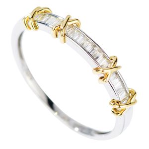 Infinity Brand New Luxury Jewelry Pure 100% 925 argent sterling séparé Gold Princess Cut White Topaz Diamond Diamond Maridage Band pour WO 321W
