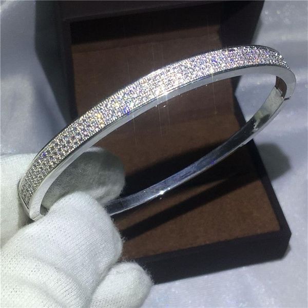 Pulsera nupcial infinita Pave ajuste 5A Zircon Cz Brazalete de compromiso lleno de oro blanco para mujeres accesorios de boda Jewelry313I