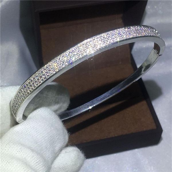 Pulsera nupcial infinita Pave ajuste 5A Zircon Cz Brazalete de compromiso lleno de oro blanco para mujeres accesorios de boda Jewelry2796