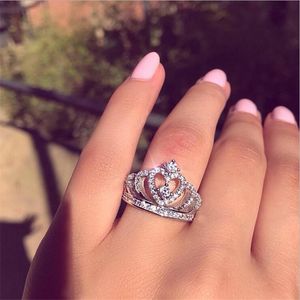 Infinity Joyería de moda hecha a mano 925 Sterling SilverRose Gold Fill Pave White Sapphire CZ Diamond Mujeres Wedding Crown Band Ring Gift