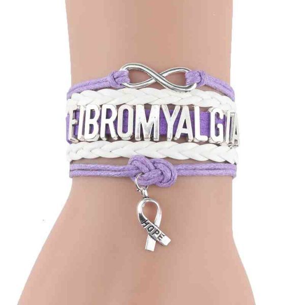 Infinity Hope Charmes Fibromyalgie Femmes Bracelet Piles En Cuir Briad Corde Wrap Bracelets Bracelets pour Femmes Hommes Bijoux