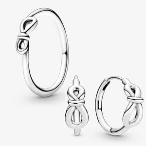 Infinity Knot Ring et Stud Studs Set pour Pandora REAL 925 Sterling Silver designer Jewelry set For Women Girlfriend Gift anneaux boucle d'oreille avec boîte d'origine