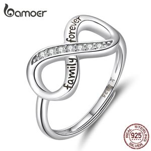 Infinity Love Family Forever Finger Ring Réglable Taille Libre Anneaux 925 Sterling Silver Fashion Clear CZ Bijoux SCR579 211217