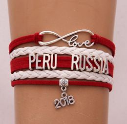 Infinity Love Pérou Russie Bracelet 2018 Soccer Charm en cuir en cuir Men Sport Bracelets Bangles pour femmes bijoux1965024